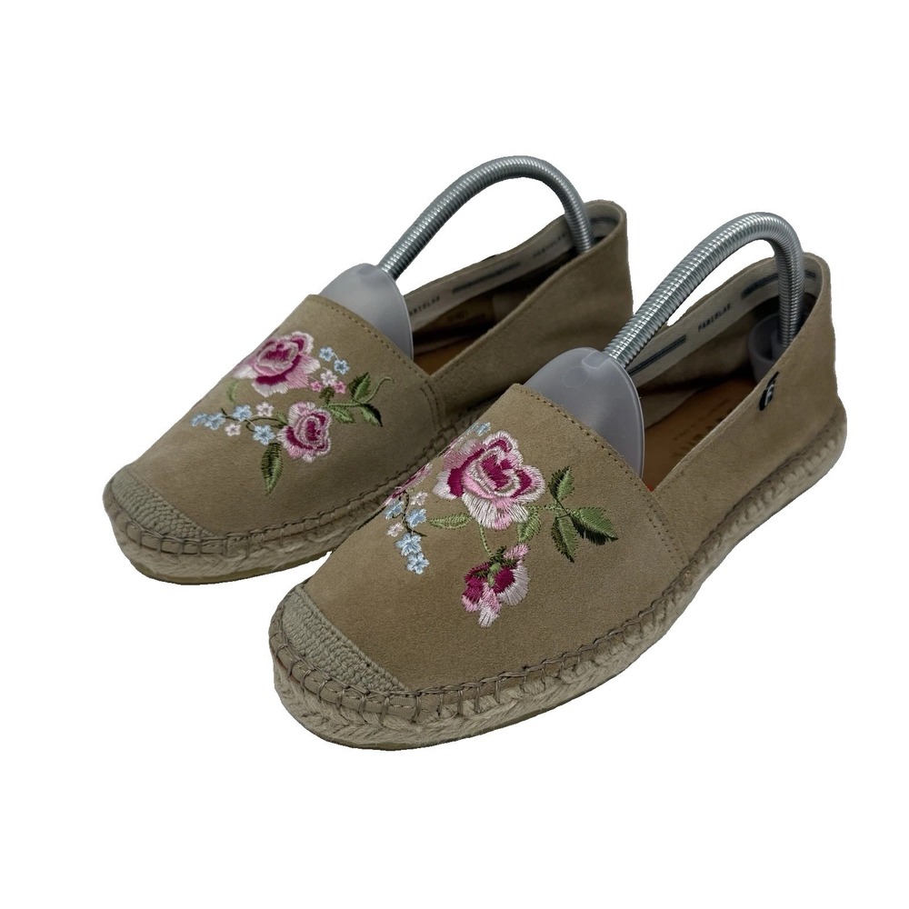 Fabiolas Espadrilles Tan Suede Leatherโ Women's Floral 9.5/41 Slip On New Summer